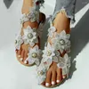 Sandálias Lace Floral Toe Ring Flat Beach Pearl Fashion Bohemian Women's Casual Hollow Thin Band Shoes para mulheres