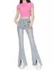 Jeans femininos reddachic bandagem fenda mulheres calças acubi y2k flare retro cinza azul bootcut calças estiramento alto menina amigável bell bottoms