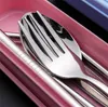 Flatware Sets Stainless Steel Portable Cutlery For Outdoor Travel Picnic Dinnerware Set Metal St With Box And Bag Kitchen Utensil Drop Otyqb