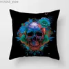 Pillow Colorful Skull Flower case Decorative Printing Square Car Sofa Fashion Cushion Cover 45*45cm Home Decoration Y240401ED5S