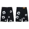 Jeans masculinos high street oversized floral curto streetwear lavado flor impresso denim shorts para masculino verão bottoms