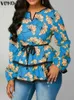 Большие размеры VONDA, женские рубашки с рюшами, 2023 Fi, элегантная блузка с рукавами Lg, осенние топы с цветочным принтом в стиле ретро, повседневные Blusas 349X #