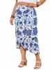 Gibsie Plus Size Floral Print Lap Tie Side Boho LG Skirts女性2024年夏のホリデーカジュアルハイウエスト非対称スカート新しいP1XF＃