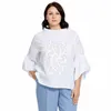 Astrid T-shirt Femme Plus Taille Lâche Support Élargi Femme Dating Tee Blouse Manches Évasées Col Montant Diamds Fi Vêtements y8Wu #