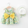 Flickor klänningar född baby flicka klänning blommig ruffle prinsessa bomull är ärmlösa spädbarnskläder sommar sunhat sundress 1 år droppleverans dhjp1