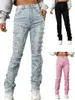 Damenjeans American Design Frauen gestapelt High Street Stretch lange gepatchte Hosen gerade Passform weibliche Denim-Outwear