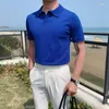 Männer Polos V-ausschnitt Gestrickte Kurzarm Polo Hemd Koreanische Mode Sommer Luxus Tees Harajuku Tops Eis Seide T-shirts 2024