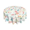 Pano de mesa floral padrão redondo impermeável resistente a rugas e capa lavável com 150 cm de diâmetro