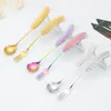 Spoons Creative Feather-shaped Tableware Stainless Steel Spoon Forks Coffee Milk Stirring Dessert Cake Fruits