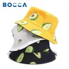 Berets Bocca Obst Druck Eimer Hut Leinwand Panama Fischer Hüte Männer Frauen Avocado Druck Doppel Seiten Outdoor Strand Sonne Kappe gorras