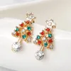 Boucles d'oreilles à clous de noël avec strass, en forme d'arbre créatif, brillant, vacances, cadeau de fête