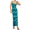 Casual Dresses Women s Summer Cami Knit Long Dress Ladies Wavy Print Spaghetti Strap Open Back Party Maxi
