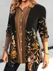 Plus Size Casual Bluse, Damen Plus Colorblock Leaf Print Butt Up Lg Sleeve Turn Down Kragen Hemd I4Ma #