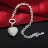 Charme pulseiras 925 prata esterlina sólida coração zircão pulseira para mulher casamento noivado moda festa jóias