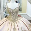 Luxe Rose Gold Quinceanera Jurken 2024 Kant Geappliceerd Kant Kristal Baljurk Vestidos 15 De Quinceanera 16 Zoete