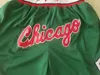 Mens''Chicago''bulls''shortsバスケットボールレトロメッシュ刺繍されたカジュアルアスレチックジムチームショーツグリーン001