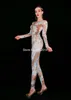 блестящие AB кристаллы белый комбинезон с принтом женские сексуальные леггинсы наряд для вечеринки по случаю дня рождения ночной клуб сценический танцевальный костюм 72KQ #