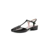 Vrijetijdsschoenen Krazing Pot Koe Leer Vierkante Teen Hol Lage Hakken Gespbandjes Slingback Gladiator Bloemen Decoratie Zoete Sandalen