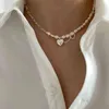 Foxanry 925 Sterling Silver Necklace for Women Trendy Elegant Asymmetry Chain Pearls Smooth Love Heart Brud Smycken Lover Gifts281s