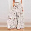 Women's Pants Casual Womens Loose Y2K Floral Printed Palazzo High Waist Lace Up Wide Leg Female Long Trousers Boho
