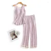 Home Clothing Women's Summer Pajamas Fashion Plaid Modal Nightwears For Ladies Comfortable Sleeveless Cropped Pants Set 2 Pieces Clothes