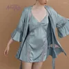 Accueil Vêtements Robe de mariée sexy avec ceinture Lingerie Pyjamas Femme Douce Tentation Sling Chemise de nuit en soie Peignoir en dentelle creuse Femmes Vêtements de nuit