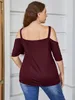 estate profondo scollo a V maniche corte spalla fredda T-shirt sexy donna Plus Size Solid Maro T-shirt top donna camicette Abbigliamento w521 #