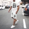 Black Mens Summer Mesh Hiphop Basketball Tshirt 23 Tryckta män kostymer fritidssportkläder streetwear shorts toppar 2 -stycken set 240321