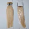 Extensions de cheveux pré-collés Fusion de kératine Couleur blonde européenne brésilienne 613 Pointe plate Un donneur Remy Vierge Droite Pré-collée Humaine Dhu6B