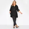 Plus Size Butt Down Elegant Spring Autumn Tunic Topps Women 3/4 Sleeve V-Neck SMOCK BLOUSE TOPS Black Loose Tiered T Shirt 6xl T6RK#