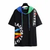 150kg Plus Size Women's Summer Hooded Short Sleeve T-Shirt Bust 157cm 6XL 7XL 8XL 9XL 10XL Loose Colorblock Graffiti Top 3 Color o7JJ#