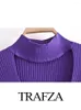 Kvinnors blusar Trafza 2024 Vintage Female Slim Casual Streetwear Pullover Spring Women Long Sleeve Chic Short Top Green Mock Neck Sweater