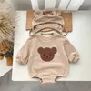 Vêtements d'automne/hiver pour bébés garçons, sweat-shirt en peluche avec oreilles, barboteuse pour filles, barboteuse à capuche, pantalon en polaire, 240323