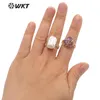 Anillos de racimo WT-MPR068 Rectángulo clásico y vintage Perla de agua dulce Diseño de cadena cubana de oro de 18 k Ajustable para mujeres Usos simples