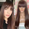 Nxy Vhair Wigs Rongduoyi Длинный прямой темно-коричневый синтетический парик спереди с челкой Шелковистые натуральные волосы Женщины используют ежедневный макияж 240330