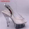 Tanzschuhe Promotion 15 cm High-Heeled Fashion Crystal Die transparenten 6-Zoll-Stiletto-Absatz-Sandalen für Damen, exotisch