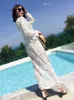 Dress Beach White Lace Summer Maxi Dress Women Long Sleeve Beach Cover Up Sexy See Through Boho Bikini Beachwear Cover-ups 240321