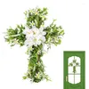 Dekorativa blommor Easter Cross för ytterdörren Klassisk träkrans Artificiell lilien Grönery Wall Decor Spring Spring