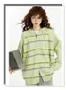 Vestes pour femmes Vert rayé Pull à capuche avec fermeture à glissière Manteau à la mode tout-assorti printemps automne lâche épais vêtements extérieurs cardigan tricoté