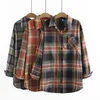 Womens Plus Size Shirts Casual Kleding Herfst Winter Ctrast Kleur Plaid Vintage Casual Lg Mouw Cott Blouses 35gR #