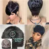 Lace Wigs Short Bob Wig Human Hair Pixie Cut For Black Women None Front With Bangs Layered Wavy Fl Hine Made 180Nsity Drop Delivery Pr Otkye