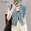 Gilets pour femmes Printemps Mode Slim Vintage Court Vêtements d'extérieur Western Blue Denim Gilet Femmes Top Casual Manteau sans manches Vêtements