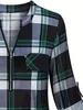 Plus Size Casual Shirt, Damen Plus Plaid Print Lg Sleeve Round Neck Zipper Shirt U1HC#