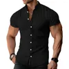 Men's Casual Shirts Men Short-sleeve Button-down Stylish Stand Collar Cardigan Shirt For Summer Business Wear