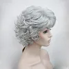 Peruki włosy srebrny biały szary ombre peruka krótka kręcone syntetyczne włosy odporne na ciepło błonnik