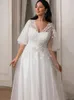 boho Plus Size Wedding Dr Short Flare Sleeve V Neck Appliques Zipper A Line Tulle Bridal Gown Custom Made Vestido De Noiva 48Iy#