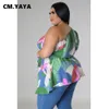 cm.yaya Plus Size Women Floral One Lg Sleeve Slim with Ses Asymmetrical Blouse and Shirt Top 2023 New Summer g2qd#