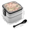 Stoviglie Foglie di palma in rosa Bento Box a doppio strato Contenitore portatile Materiale PP Foresta tropicale