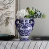 Vases en céramique bleue et blanche pour fleurs, grand vase décoratif, pots de cuisson à haute température, plantes polyvalentes