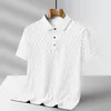 Polos masculinos negócios leves camisa polo de manga curta 2024 verão gelo seda cor sólida simples casual all-match high-end camiseta